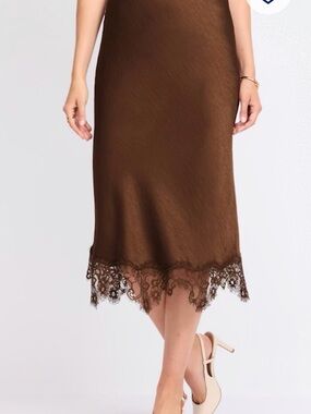 Skies Are Blue Brown Lace-Hem Slip Skirt Size Small NWT